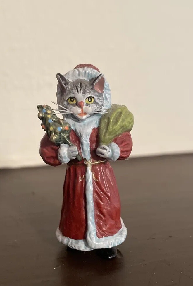 Vienna Bronze Cold Painted Cat Santa Marked/Signed Mint