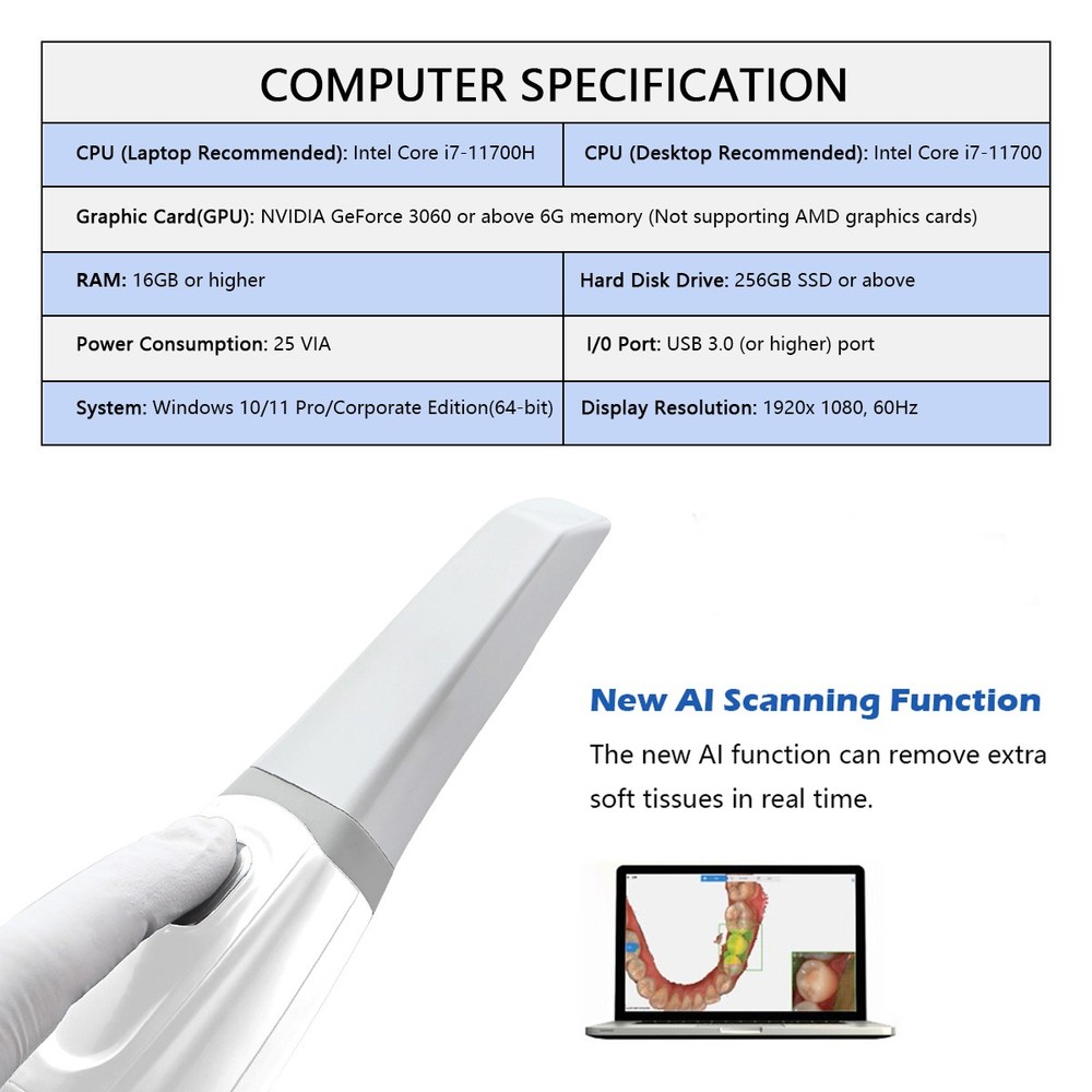 Intra-Oral 3D Scanner CAD/CAM Scanning Machine with Software /Tip