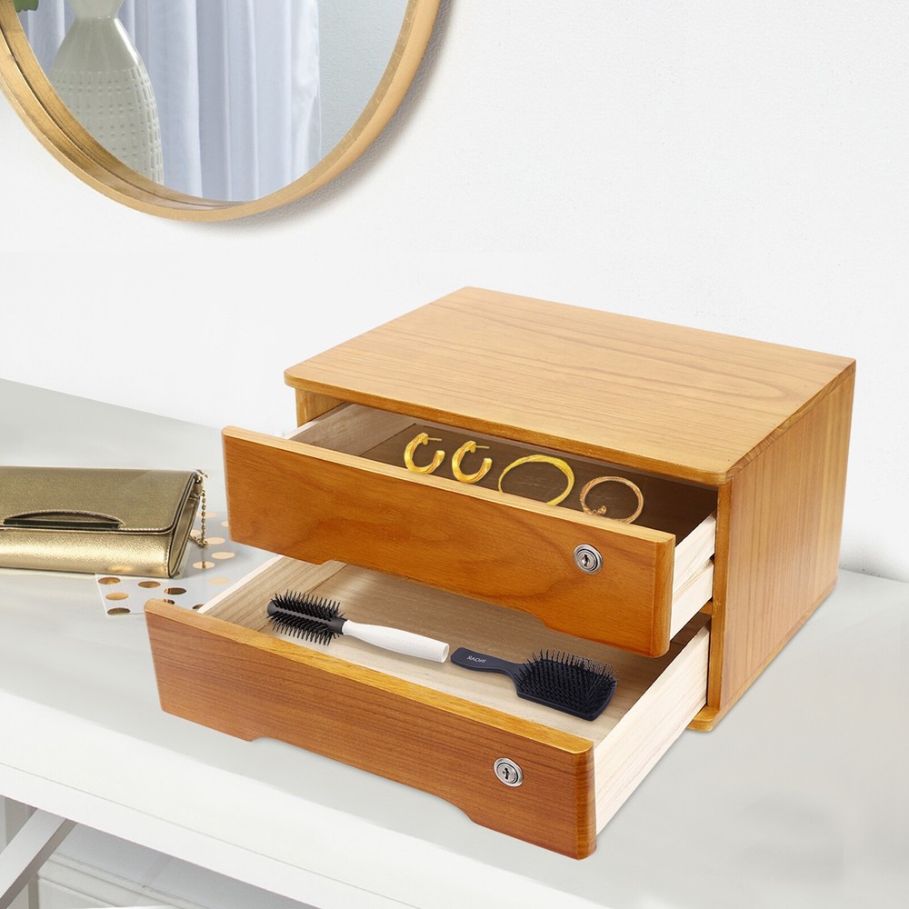 2-Tier Office Lockable Desktop Box Storage Drawer Files Organizer Multi-purpose