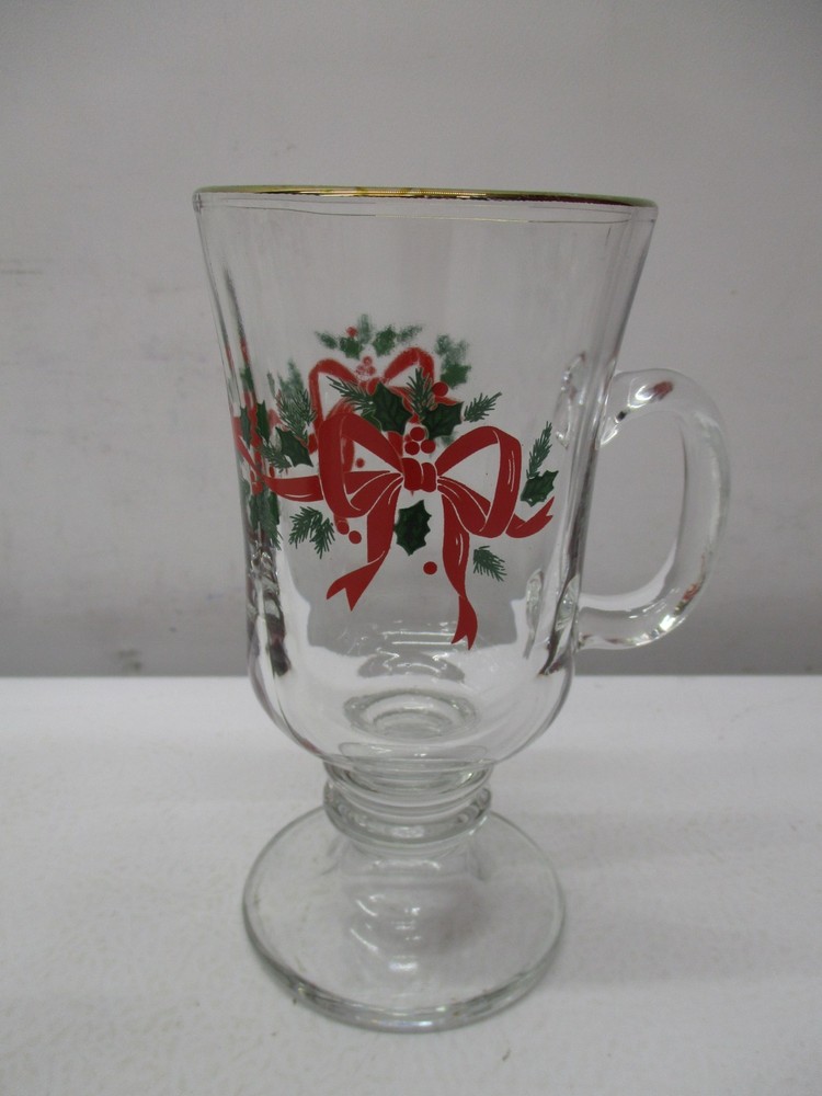 Libbey Christmas 4 Holly Berry Goblets 6 Footed