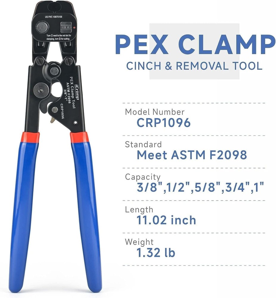 Durable Ergonomic PEX Crimper & Removable Clamp Tool - Ideal for Any PEX Project