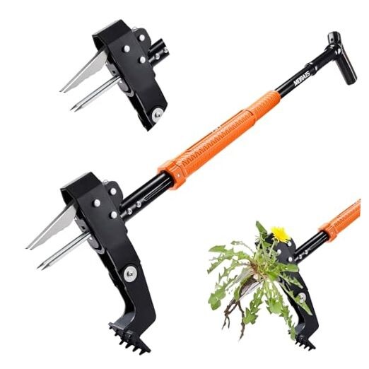 MORAIS Weed Puller Tool, Stand Up Weed Puller Heavy Duty Garden Tool with 4