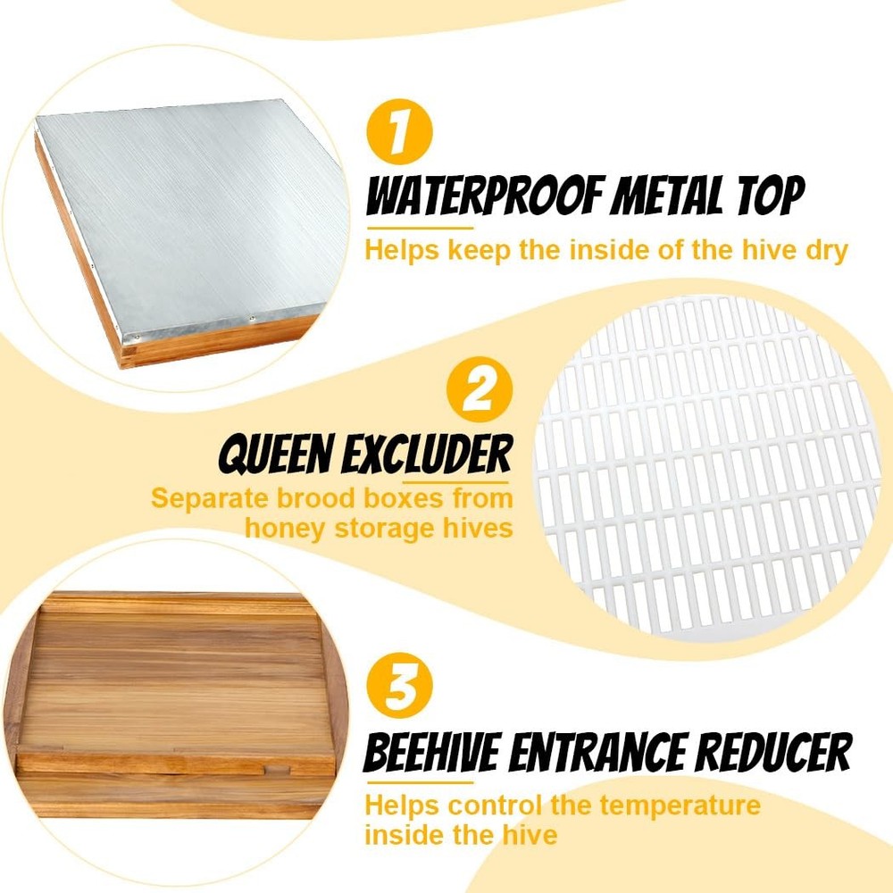 8-Frame Beehive Complete Bee Hive Boxes Starter Kit Dipped in Beeswax Include...