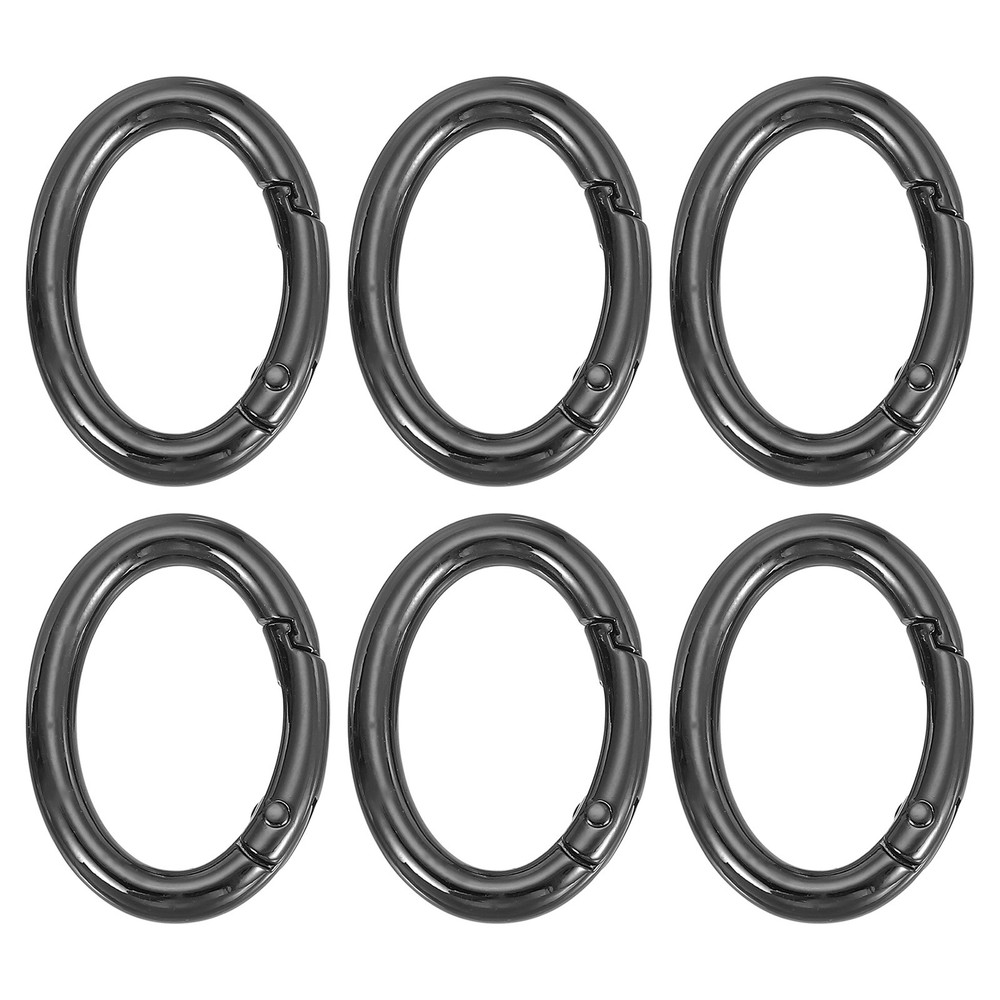 6 Pcs 39mm Oval Egg Shaped Spring Snap Keychain Clip for Purses Black