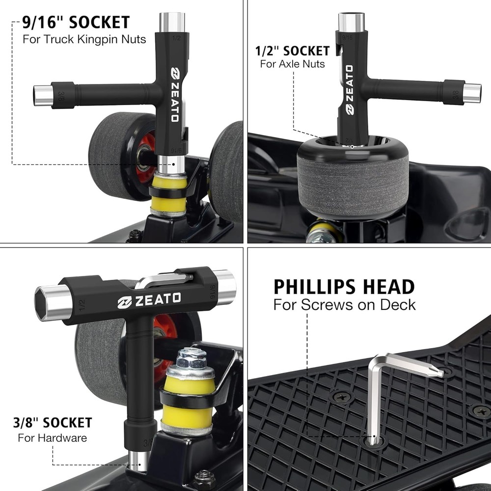 All-in-One Skate Tools Multi-Function Portable Skateboard T Tool Accessory with
