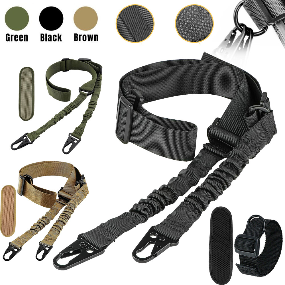 Tactical 2 Point Rifle Gun Sling  Adjustable Strap Pad D Ring Loop For Buttstock