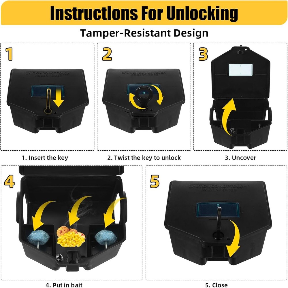 4 Pcs Rat Bait Station with Keys and Visible Window