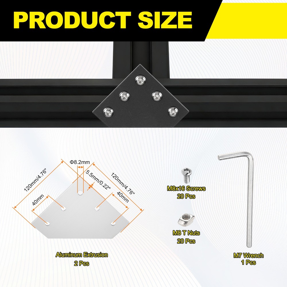 2 sets for L shape angle connectors, aluminum profile 4040, silver