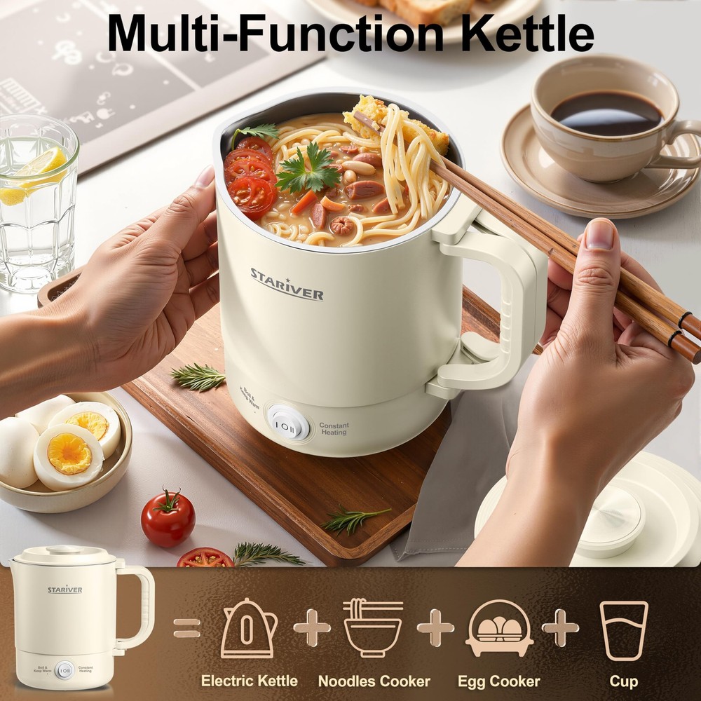 Portable Travel Kettle, 600ML Small Electric Kettle with Foldable Handle, Foo...