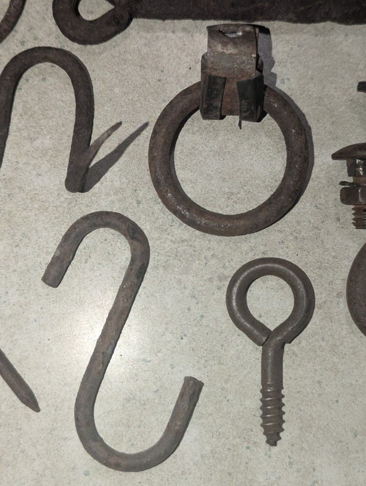 Lot Of 11 Rusty Old Hardware Pcs,Wrench,Hook,Loop,Ring, Handle,Latch,Primitive