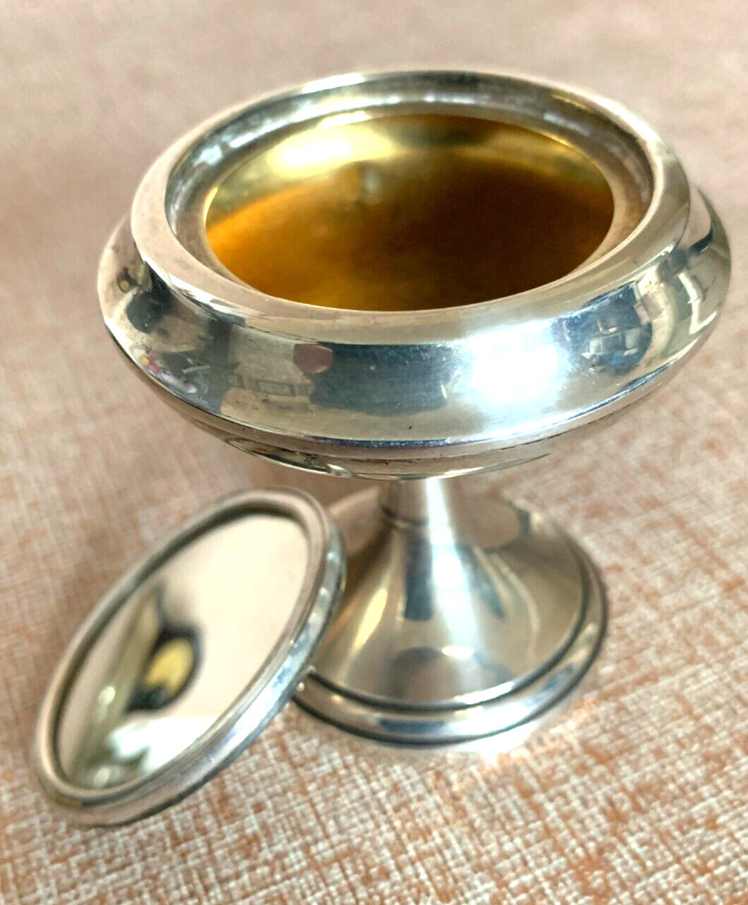 Antique Solid Silver Pedestal Patch Box with Mirror Lid Chester 1923