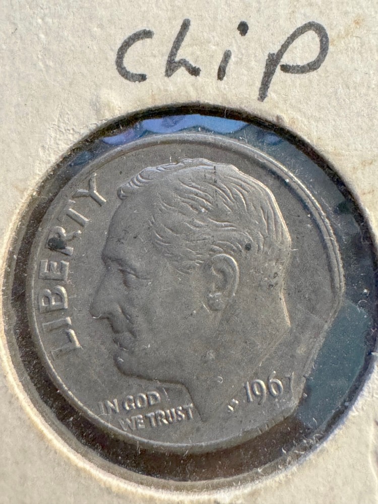 1967 CLIPPED ERROR Roosevelt Dime