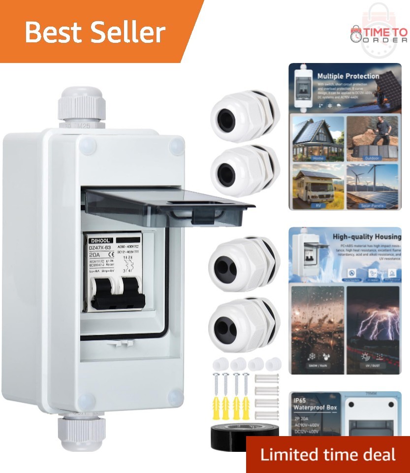 Solar Panel Disconnect Switch  DIN Box 20A Dual Pole Circuit Breaker