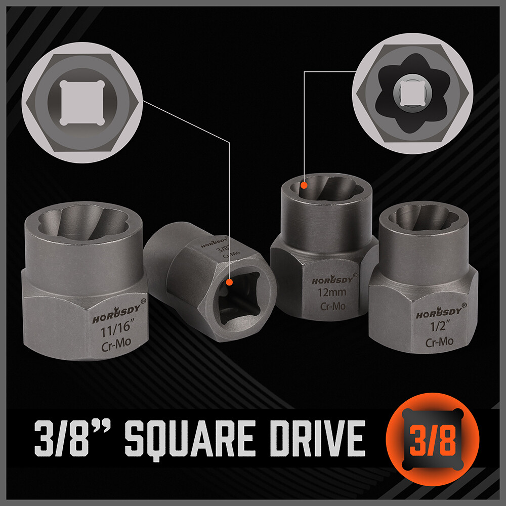 15PC Impact Bolt & Nut Remover Set Extractor Damaged Rusted Adapter Storage Case