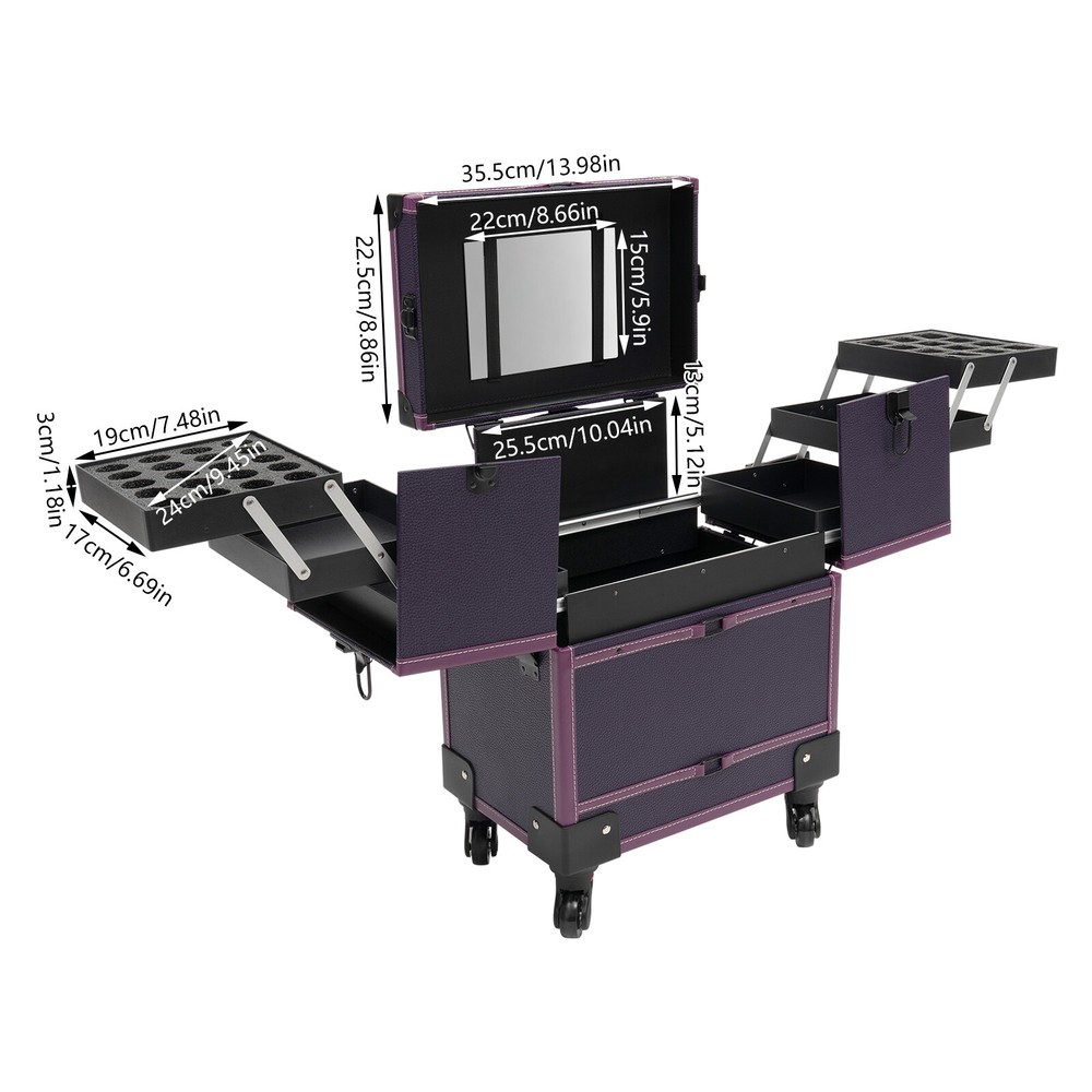 Modern Rolling Makeup Train Case Trolley Cosmetic Organizer Box with Mirror