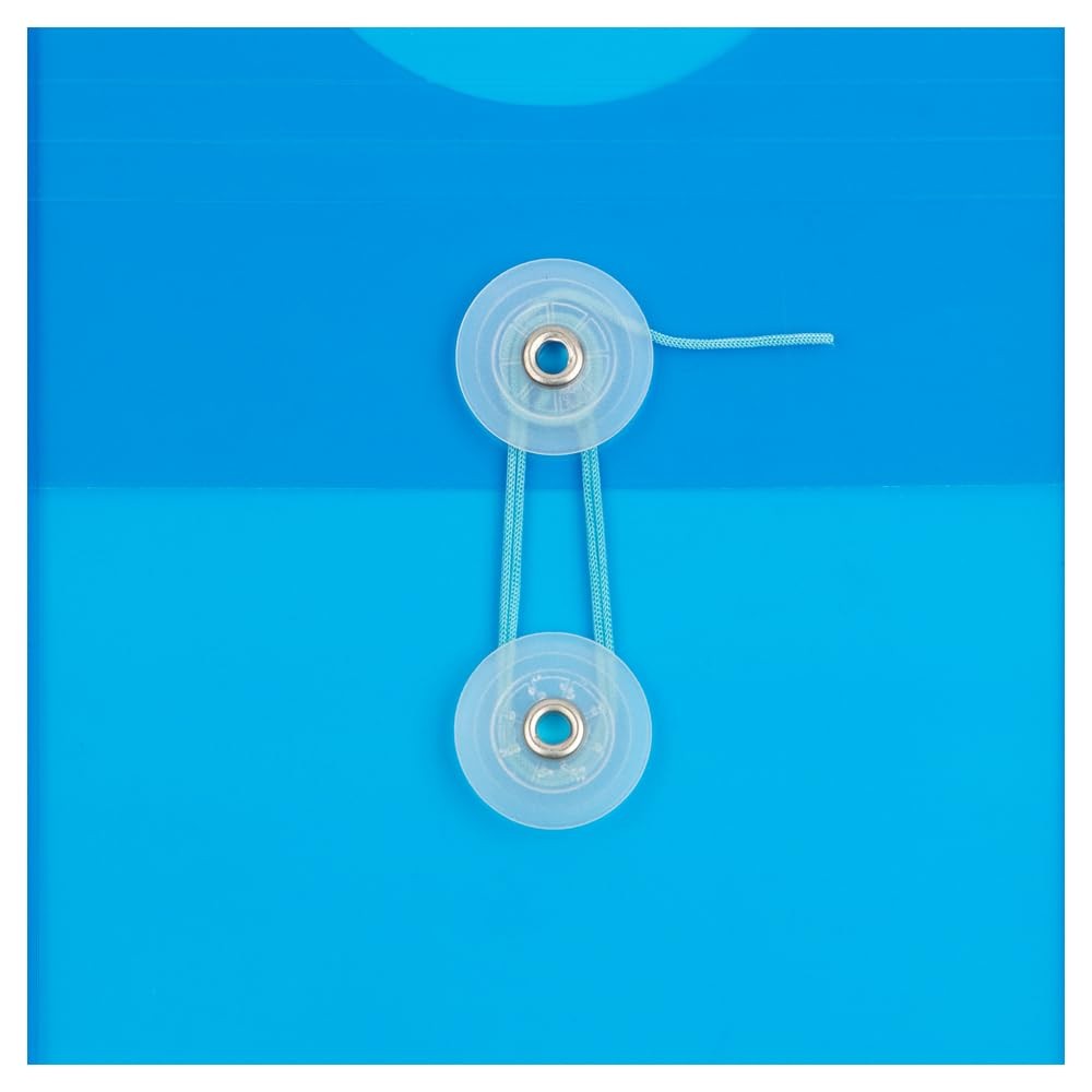 JAM PAPER 6 1/4 x 9 1/4 Blue Plastic Envelopes Button String Tie Closure 12 PK