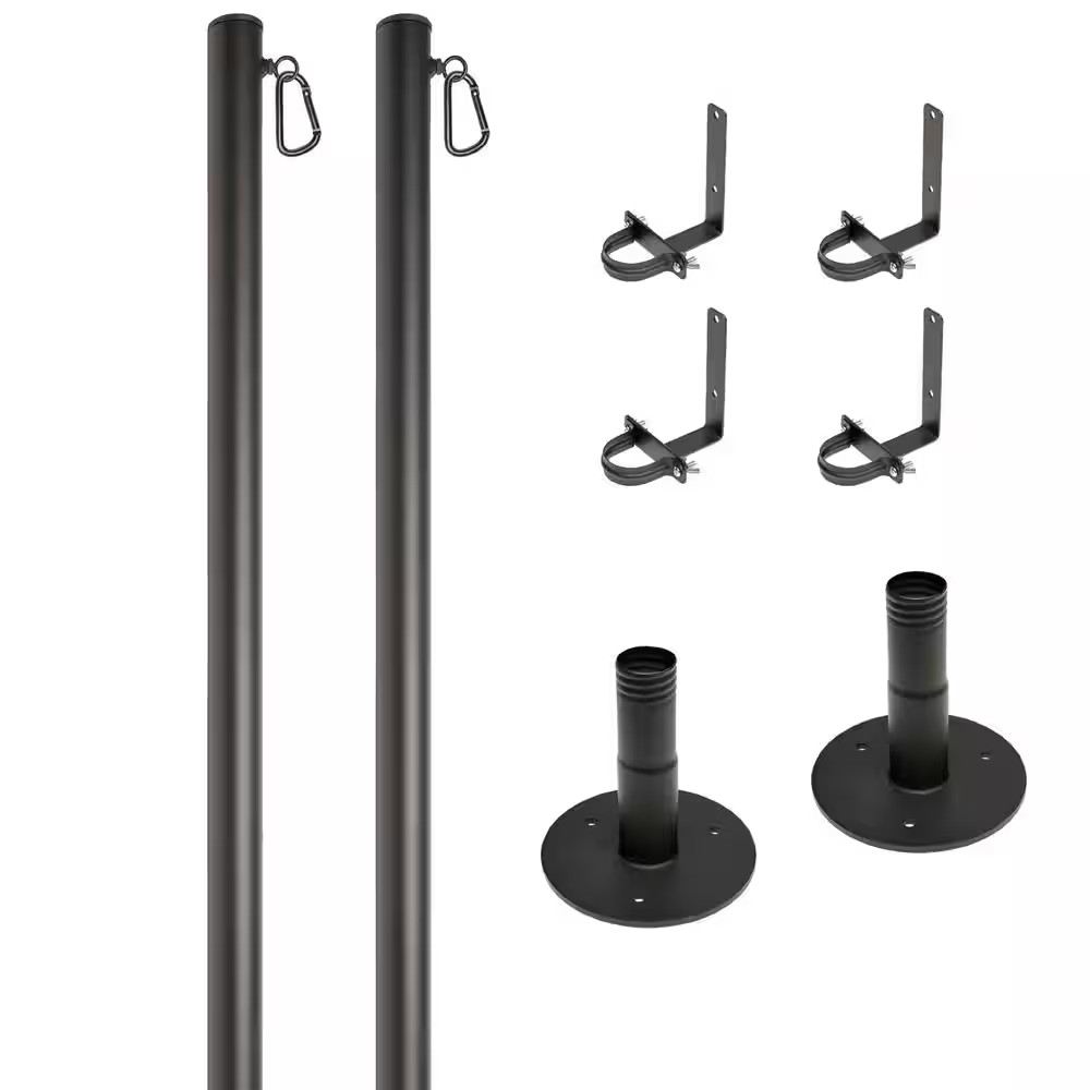 Two 10 Ft. Premium String Light Poles for Deck/Concrete, Black