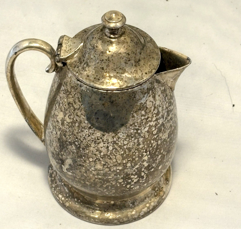 Antique Silverplate Creamer Pitcher w/ Hinged Lid • Marked 632