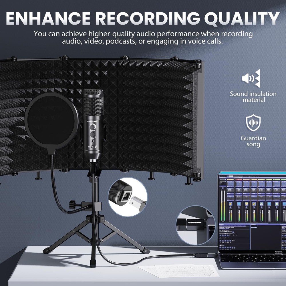 Studio Recording Microphone Isolation Shield with Pop Filter &Tri-Stand Kit M...