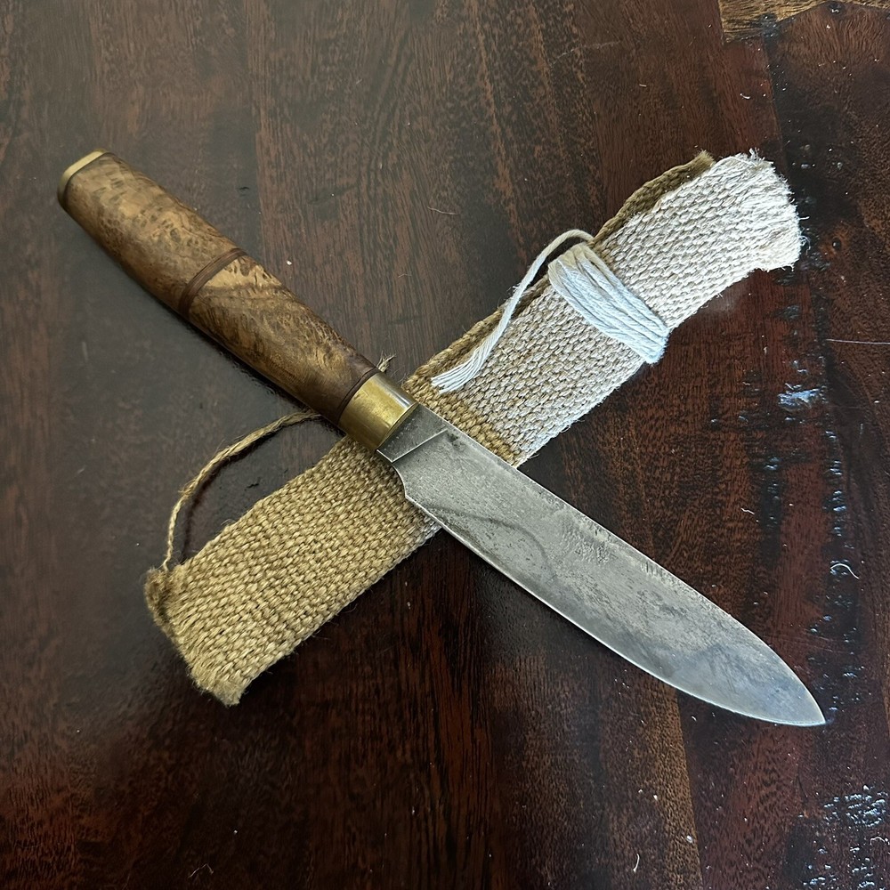 Mallaban Custom Bastard File Hamon Fixed Blade Birch Wood