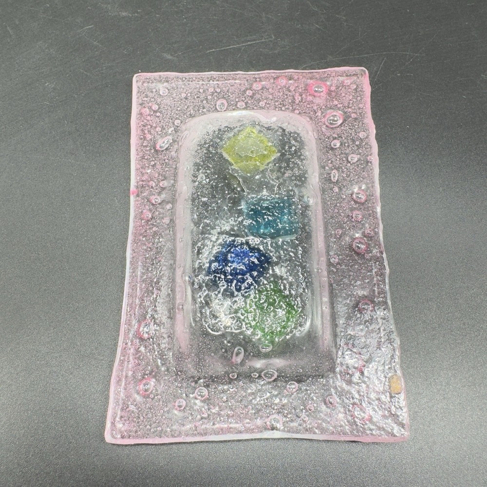 Vintage Hand Made Rectangular Trinket Dish Holder Container Plate Pink Bubbles
