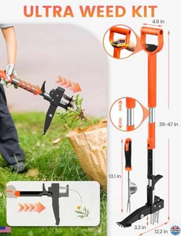 2-Pack Adjustable Weed Puller Tool Kit, Quick Eject, Heavy Duty for Garden