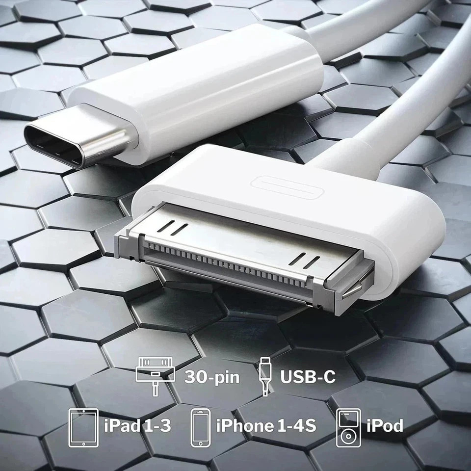 30-Pin to USB C Adapter Cable for Iphone, Ipad, Ipod – 3Ft (Next-Generation Data
