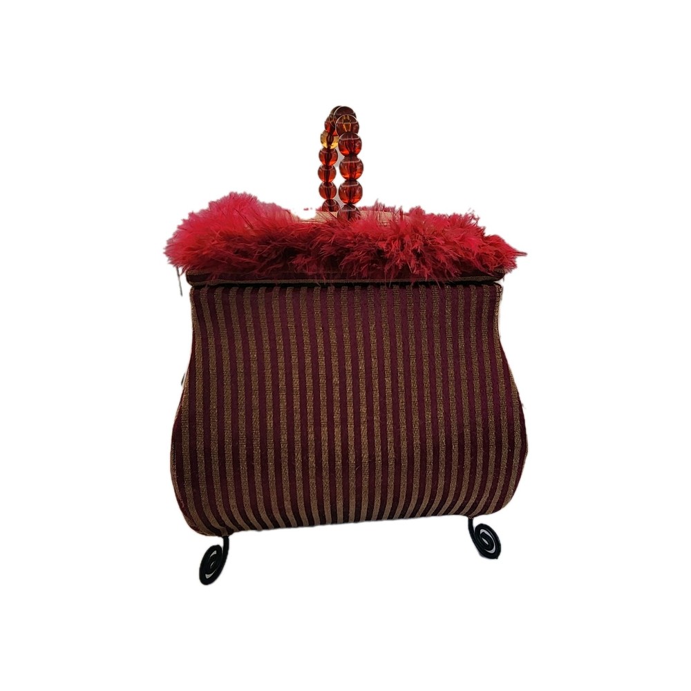 Funky Ecclectic Handbag Shaped Sewing Storage Trunk Red Footed Beaded Handle