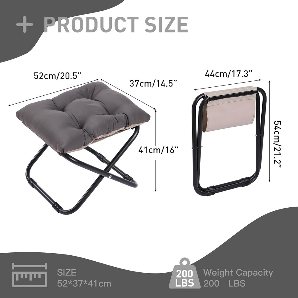 Folding Upholstered Footrest with Straight & Square Shape,Small Ottoman， Dark Gr