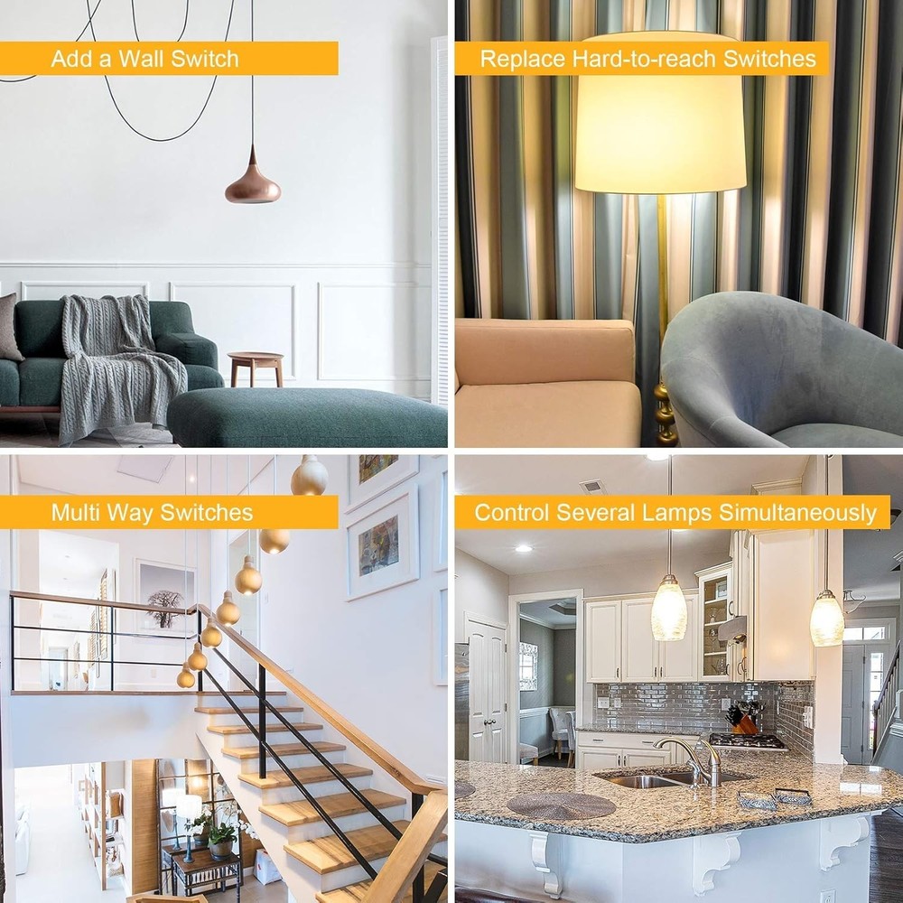 Wireless Remote Light Switch, No Wiring, No WiFi, 100ft RF Range, Pre-Program...