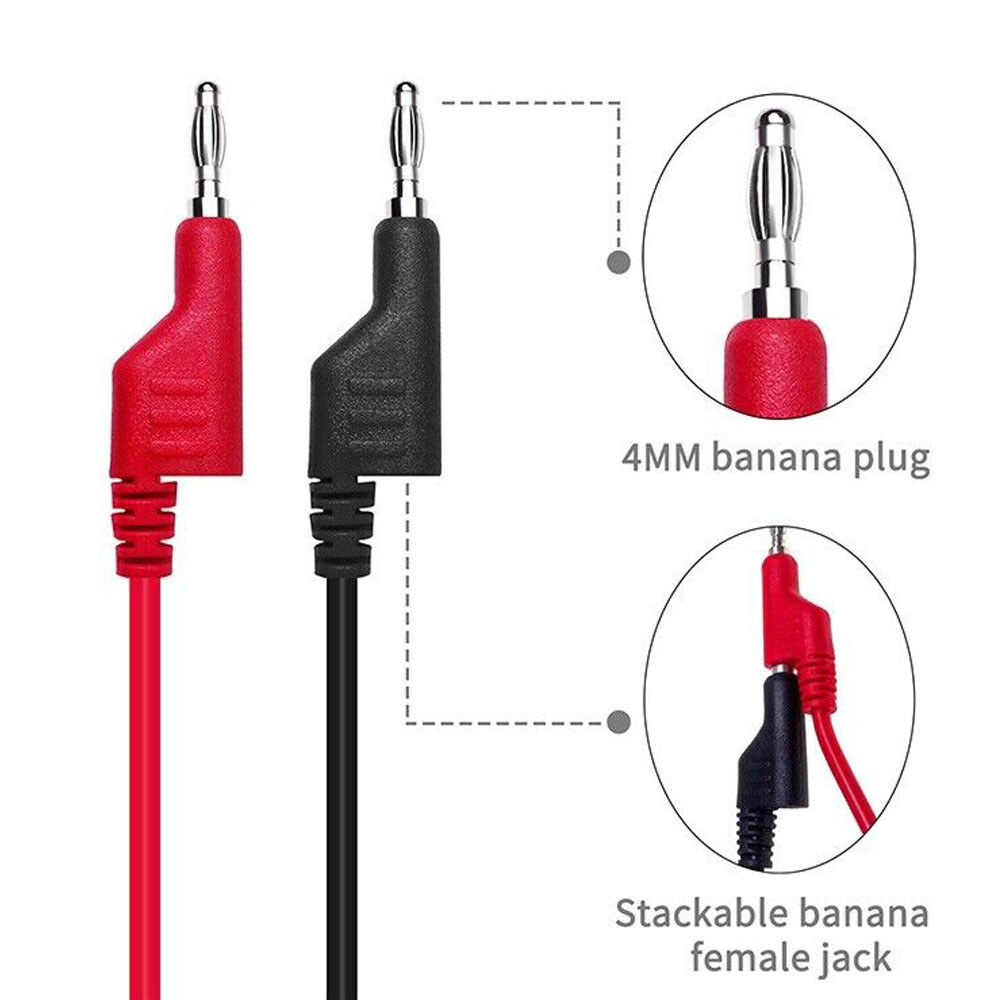 10PC 4mm Stackable Banana Plug to Test Hook Clip Test Leads Mini Grabber Cable