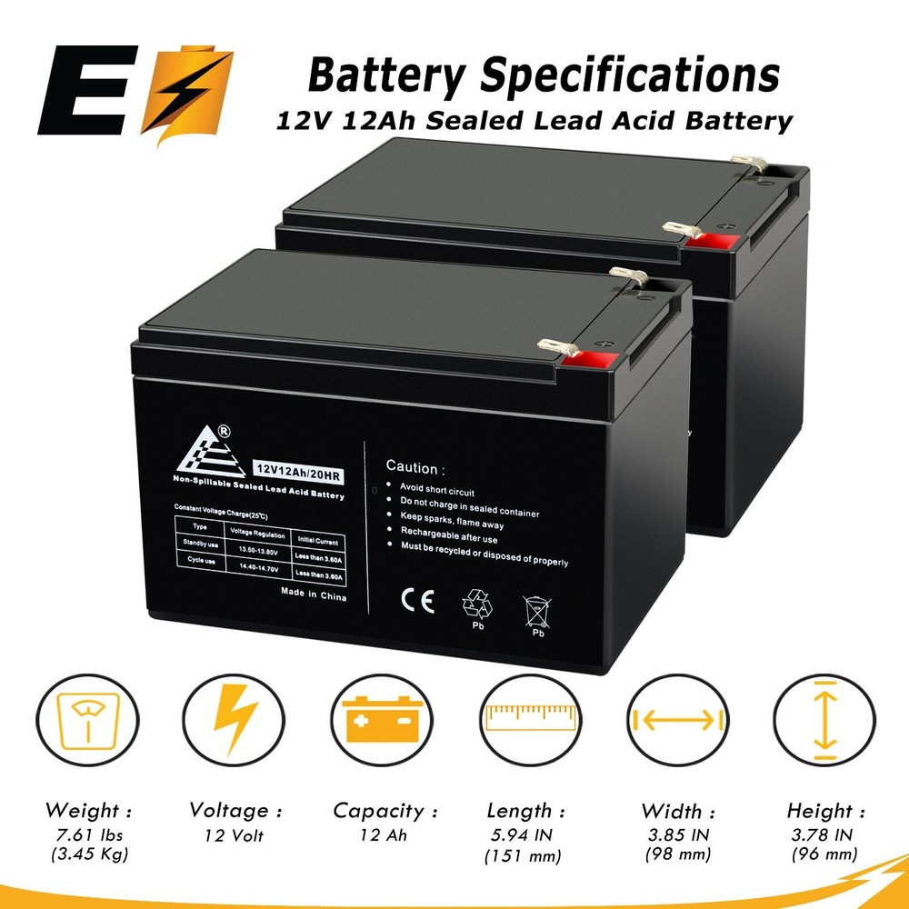 Rechargeable replacement Batteries for Yuasa ES12-12 - 2 Pack