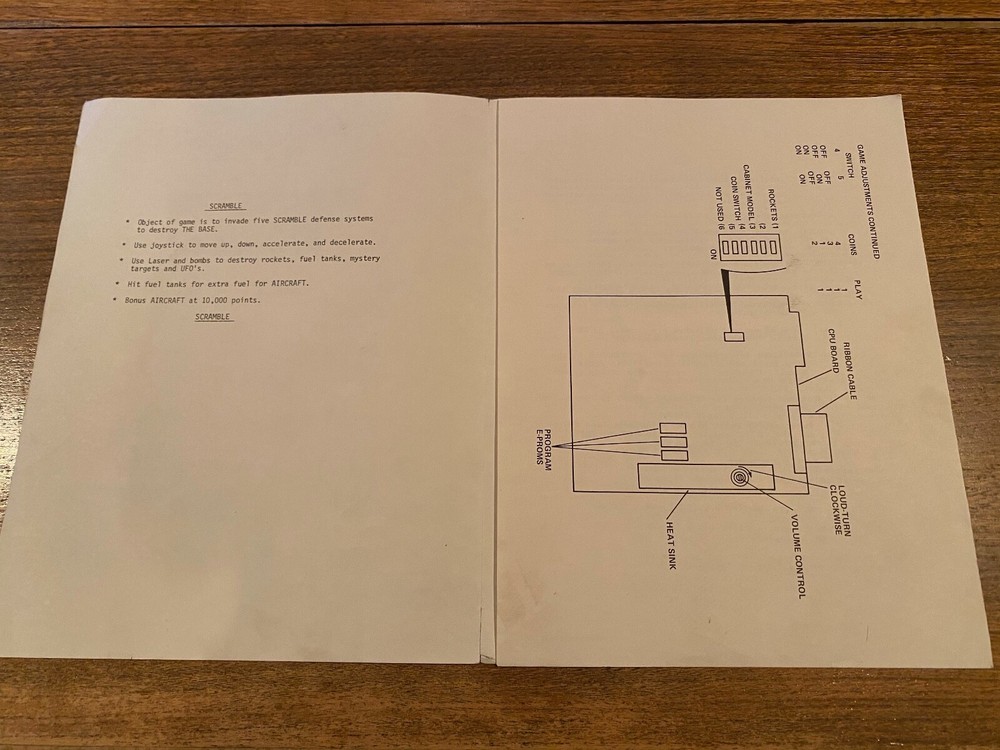 Scramble Video Arcade Game Manual, Stern 1981