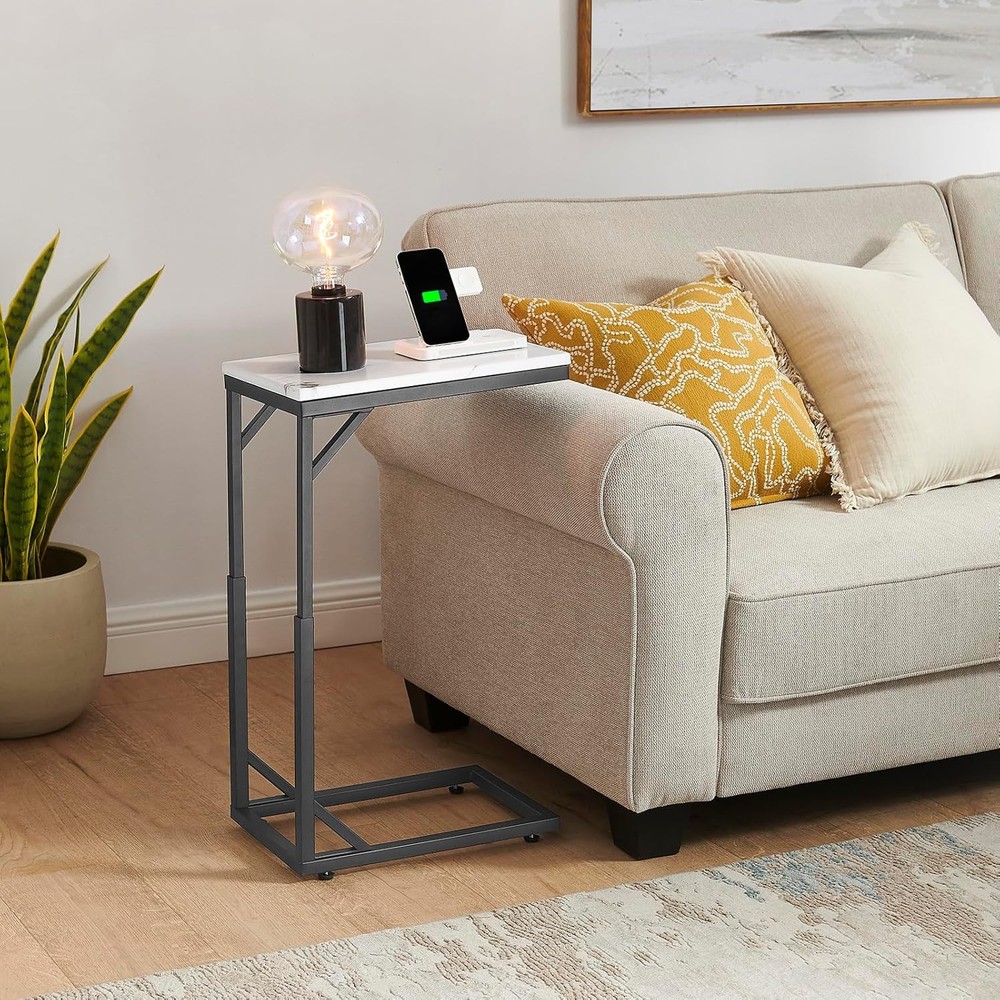 End Table, Small Sofa Table with Metal Frame, Adjustable Height Side Table
