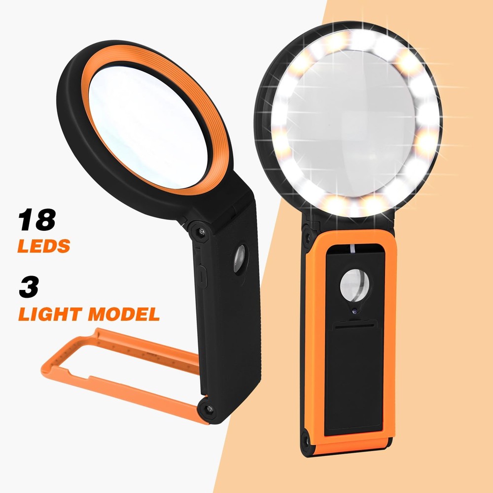 18 LED Illuminated Magnifying Glass with Light and Stand Foldable Magnifier