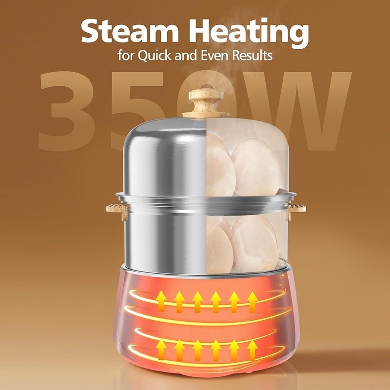 Dual Tier Egg Cooker 14 Egg Capacity Timer Automatic Shut Off Multi Use 350W
