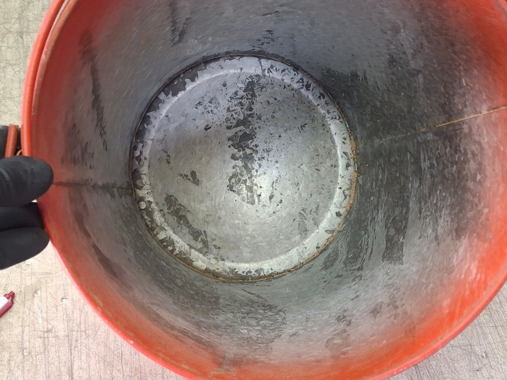 Vintage Wheeling Galvanized Fire Fireman Firefighter Bucket w/ Round Bottom