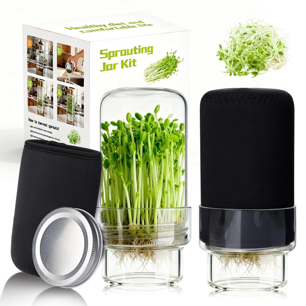 Updated Sprouting Kit - 2 Sprouting Jar Kits, Wide Mouth Quart Mason Jars wit...