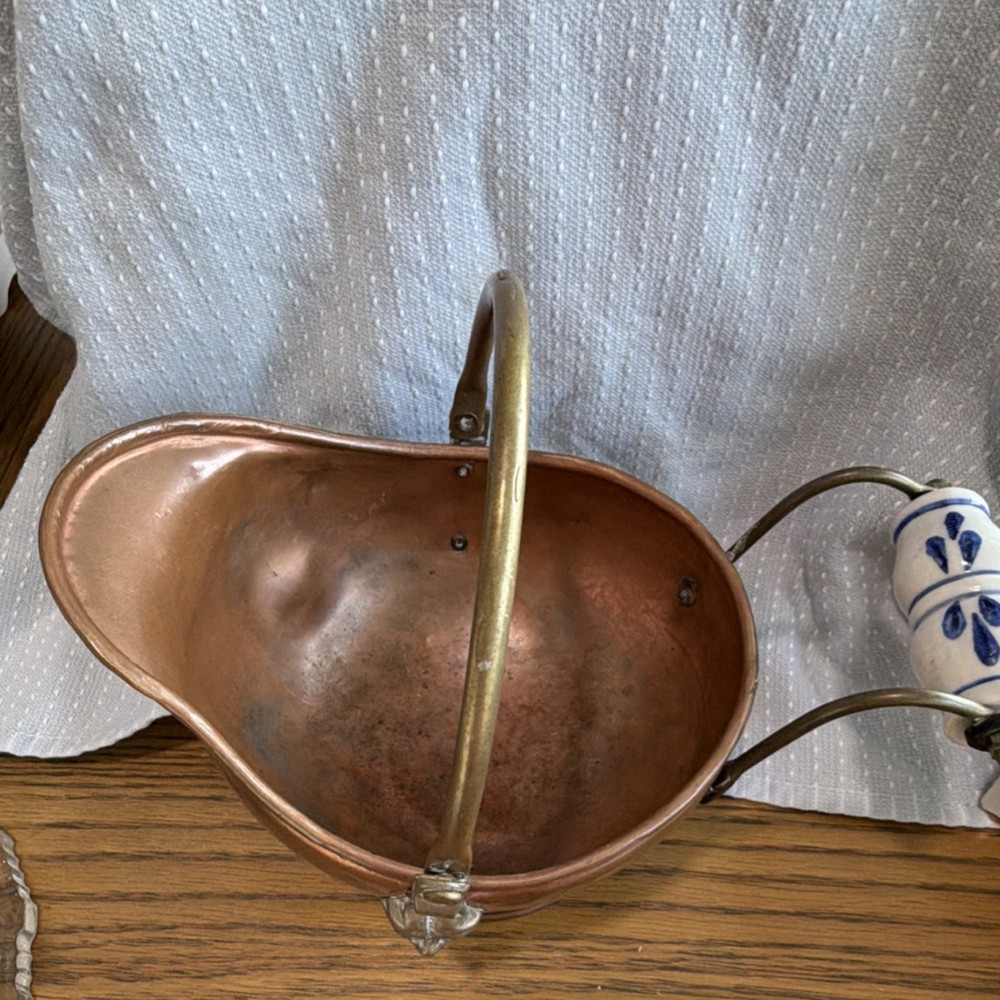 Copper Small Coal Scuttle with Brass and Ceramic Handles