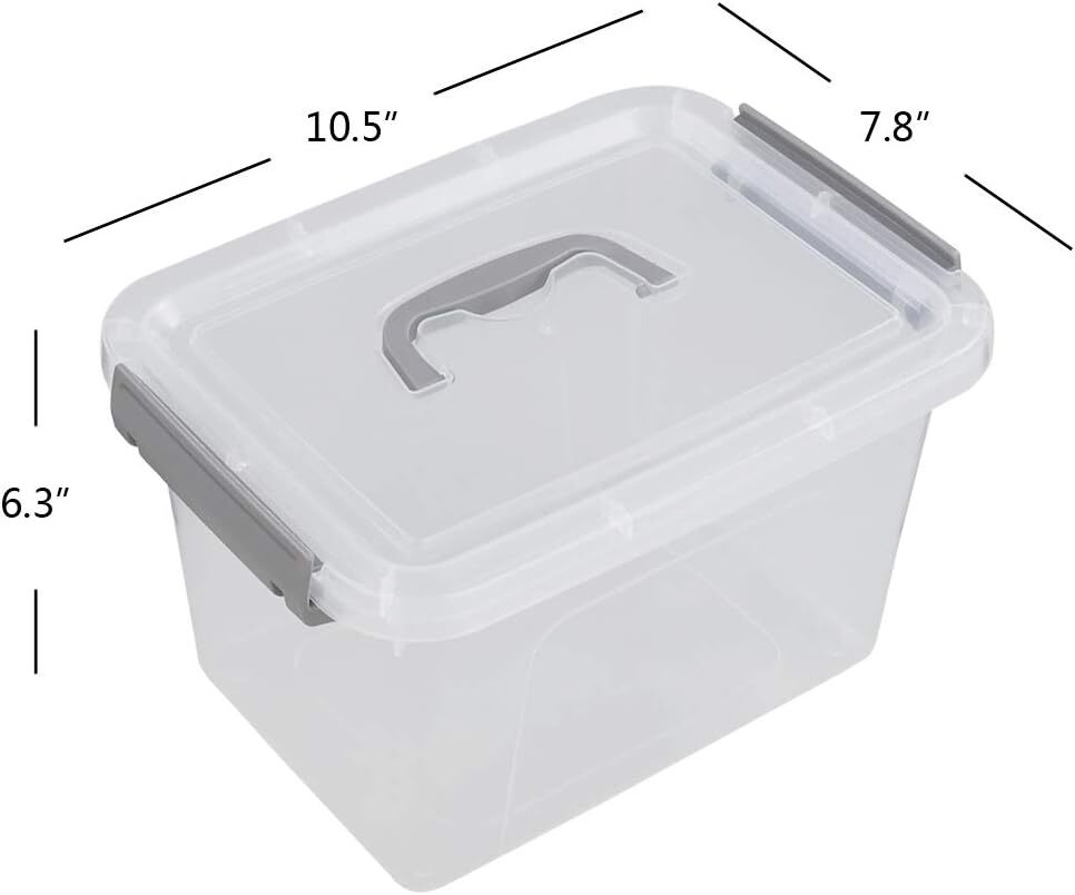 6 Quart Clear Plastic Storage Box, Latch Box with Handle, 6 Quart, clear