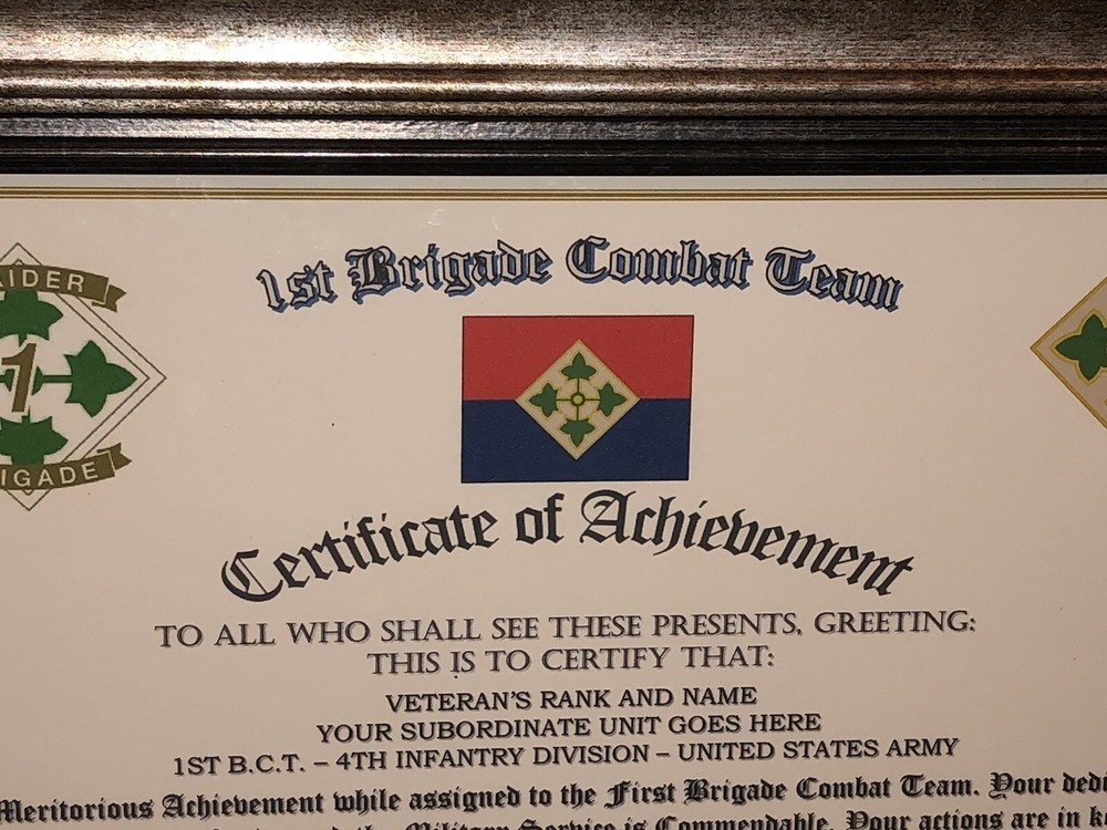 1ST B.C.T. / 4TH INFANTRY DIVISION (COMMEMORATIVE CERTIFICATE)