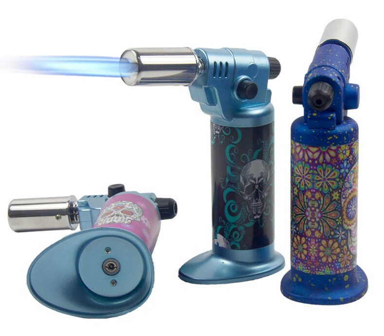 Ever Tech Double Table Torch Lighter Adjustable Flame Refillable Candy Skull BL