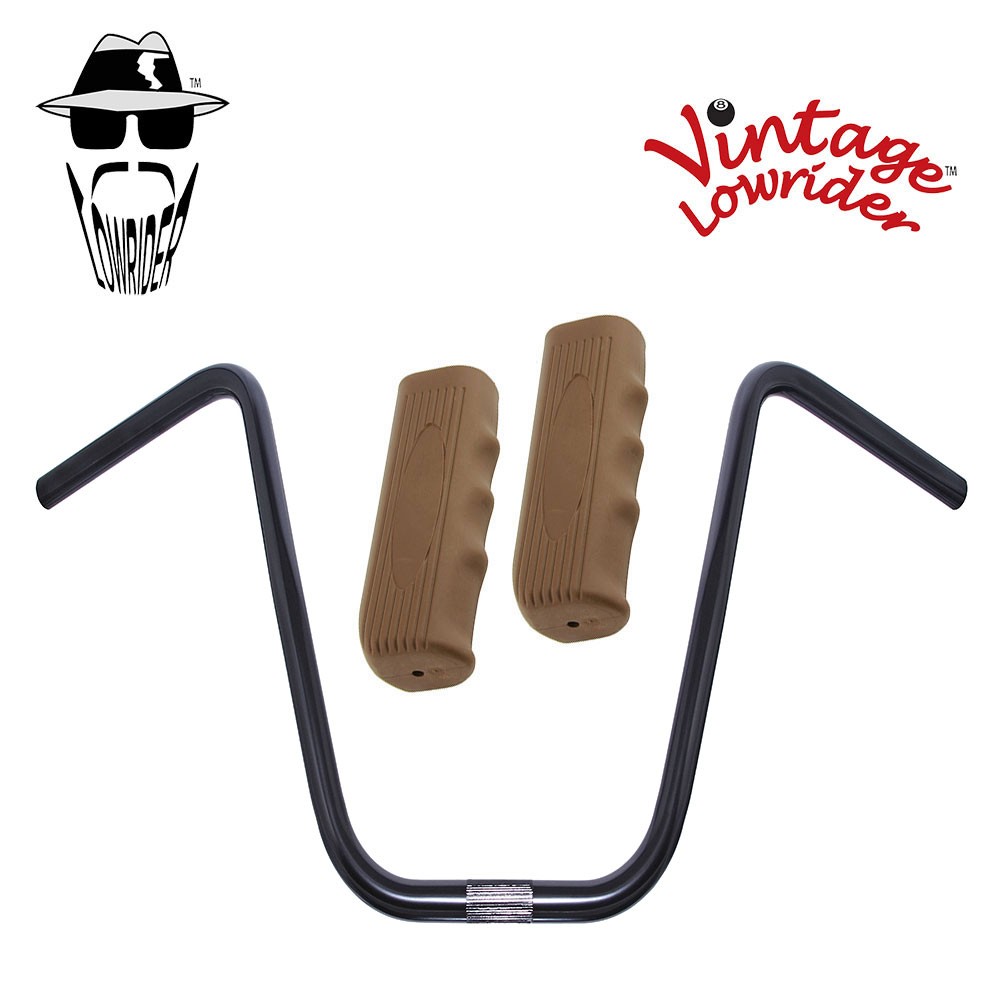 Original Lowrider 13" 22.2 D Handlebar Black Custom 120mm Grips Solid/Brown