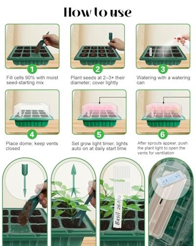 48-Cell Seed Starter Kit with Grow Light, Humidity Domes & Timer, Adjustable Bri