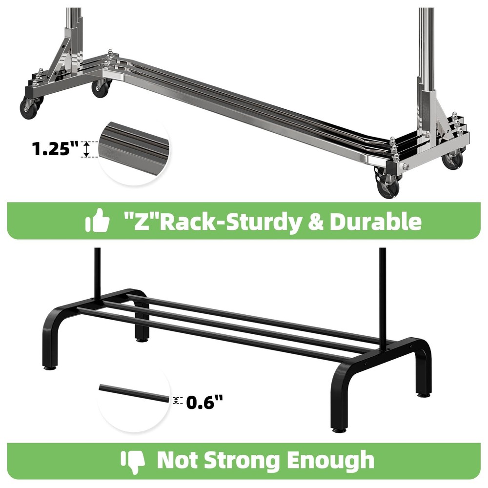 Heavy Duty Chrome Rolling Garment Rack - 600Lb Capacity, 70In Extra Long