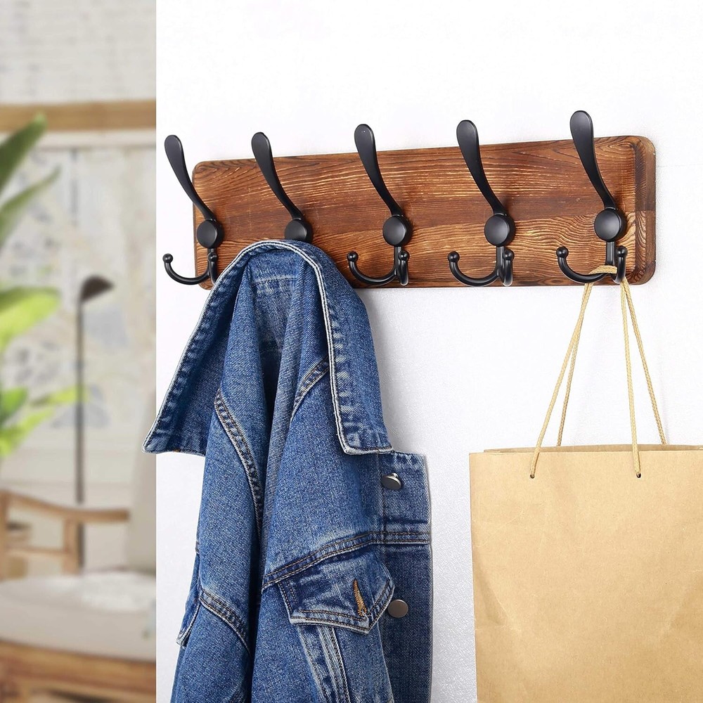 Rustic Wall Mounted Coat Rack - 5 Heavy Duty Hooks for Elegant Storage