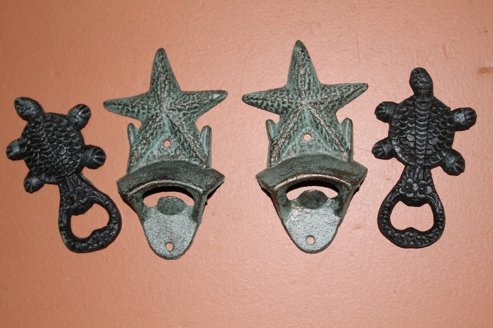 Sea Turtle Starfish Stocking Stuffers, Cast Iron Bottle Openers, DB