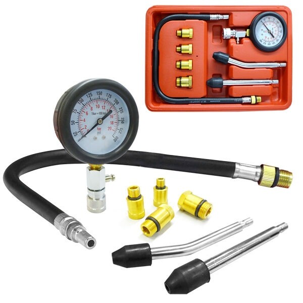 New Gas Engine Compression Tester Testing Gauge Kit Automotive Tool PRO SET AUTO