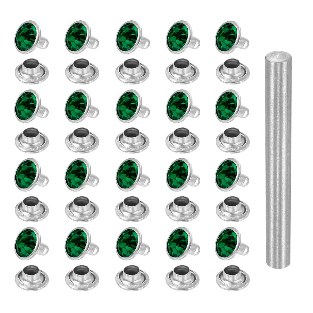 100pcs Crystal Rivets 8mm Rhinestone Stud with Installation Tool, Silver Green