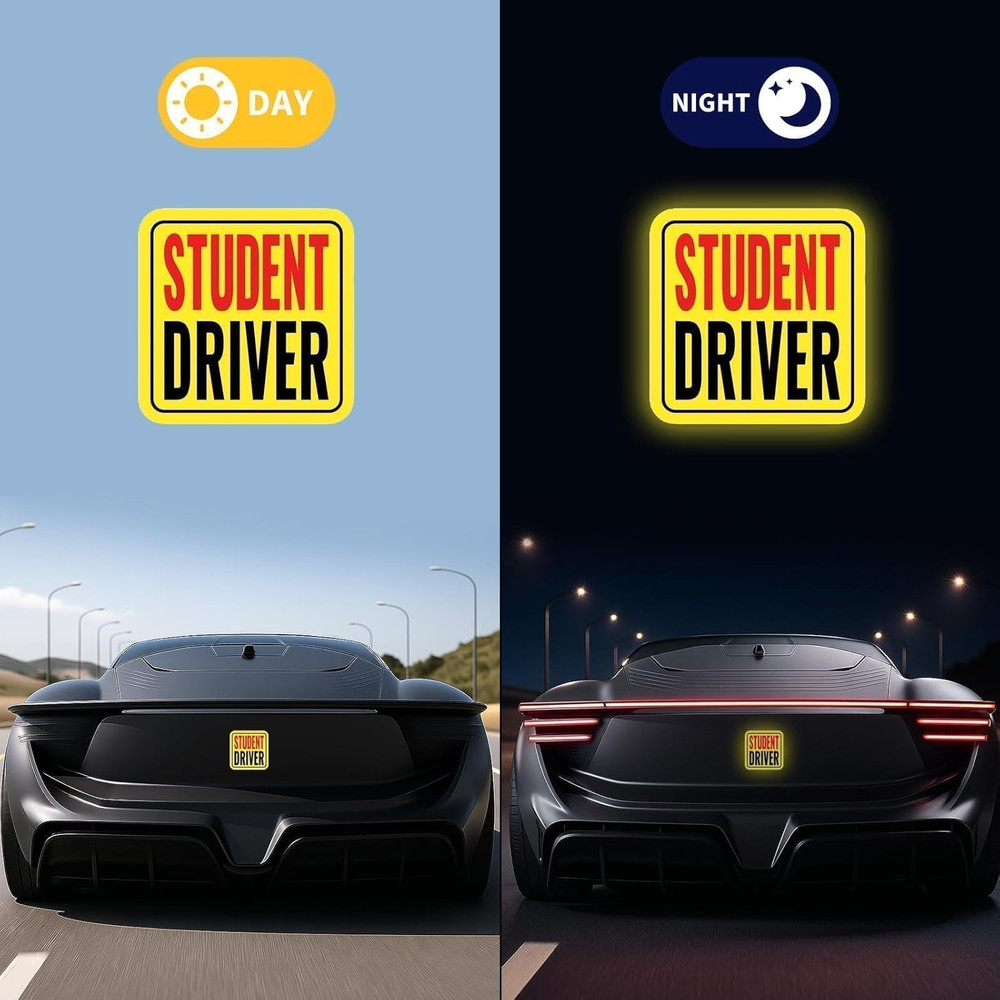 New Driver Magnet for Car, Student Driver Magnet, 3-Pack Removable Reflective Ca